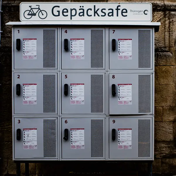 Free storage lockers make it easy to park purchases in a German business district.