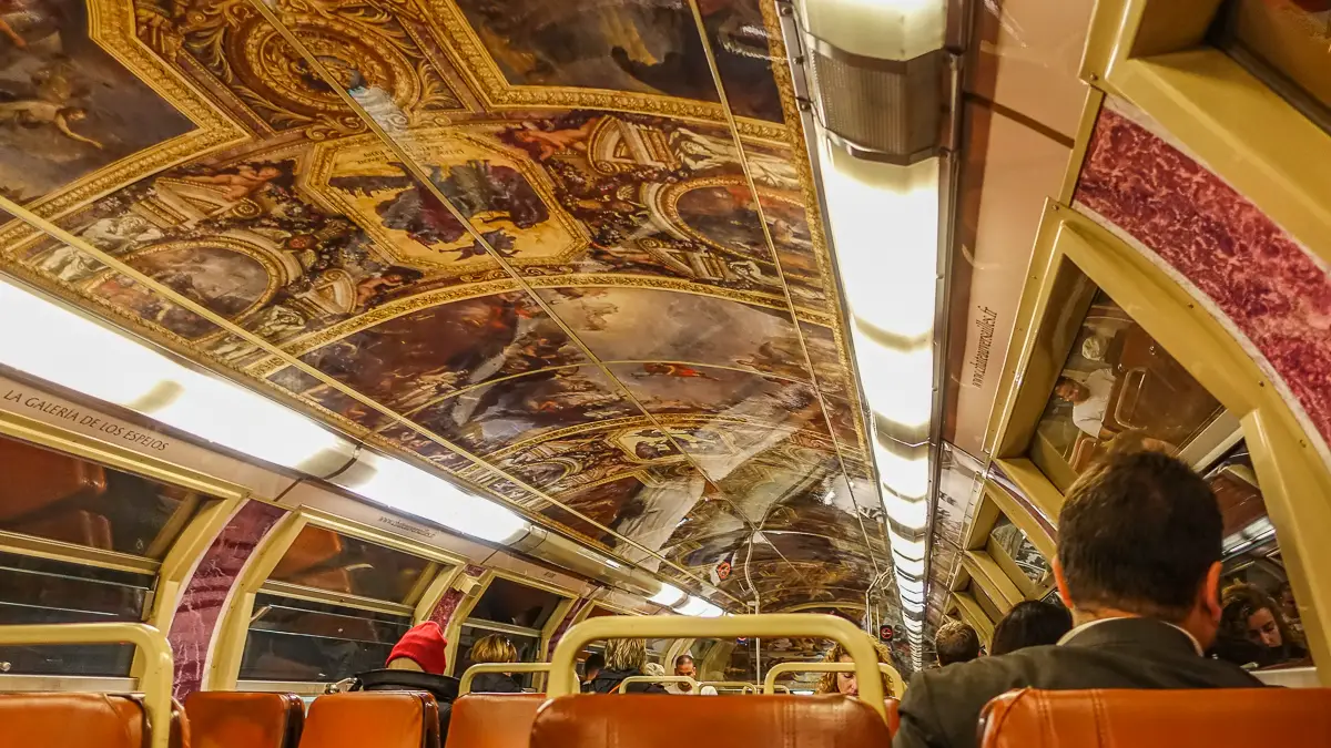 RER 'C' train from Paris to Versailles with ceiling decoration.