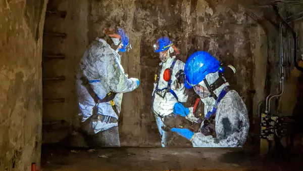 Projection of �goutiers or sewer workers in the Paris Sewers Museum.
