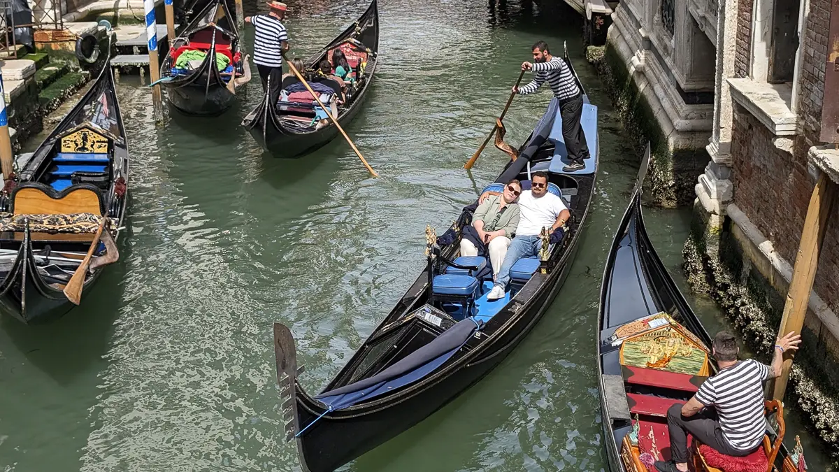 Gondolas in Venice, Italy's Castello district.