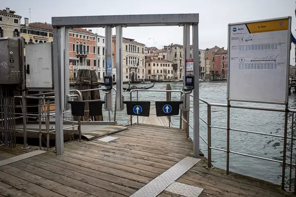 ACTV San Stae vaporetto station with timetable.