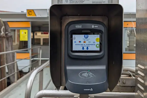 ACTV tap and pay ticket reader, Venice, Italy.